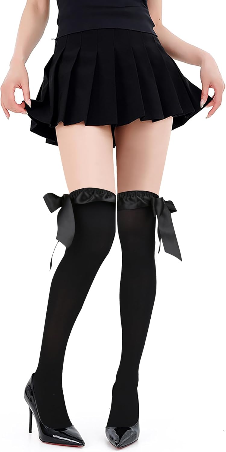 Benefeet Sox Thigh High Socks for Women with Bow Ruffle Frilly Long Knee High Stockings Cute Sexy Sheer Stockings - Image 1